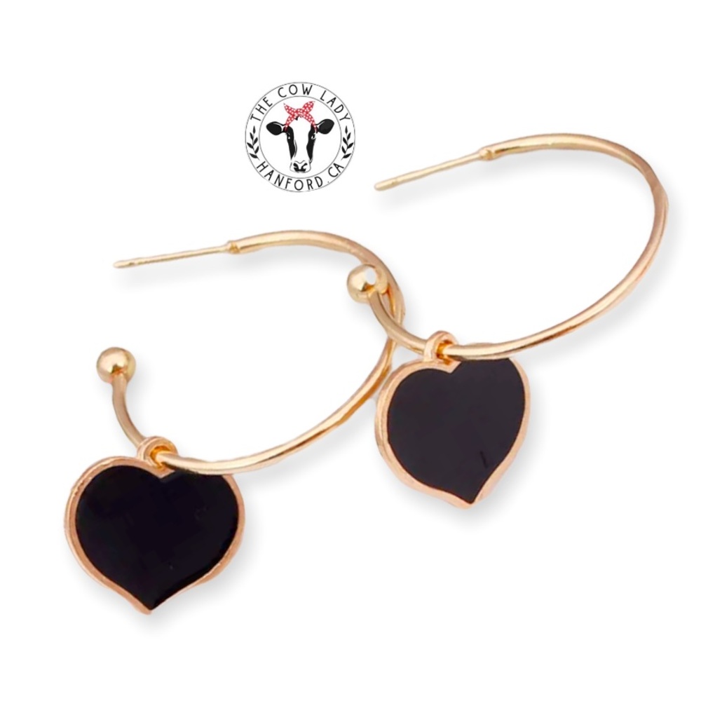 Cute Black Gold Heart Hoops Women’s Fashion Hoop Earrings Love Boutique NWT